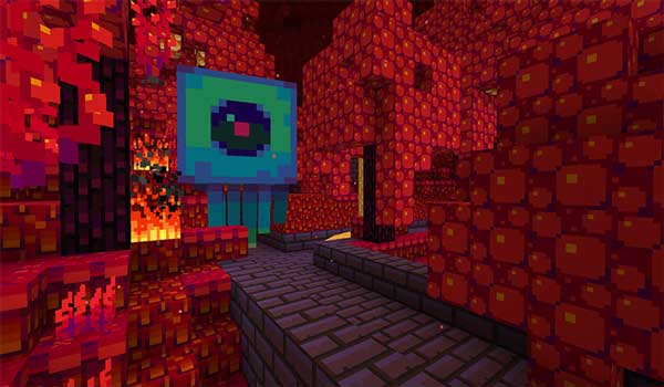 Una imagen donde podemos ver aparecer Nether y Ghast usando el Hafen Texture Pack.